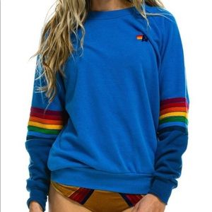 NWT Aviator Nation Rainbow Stitch Sleeve Color Block Crew Unisex